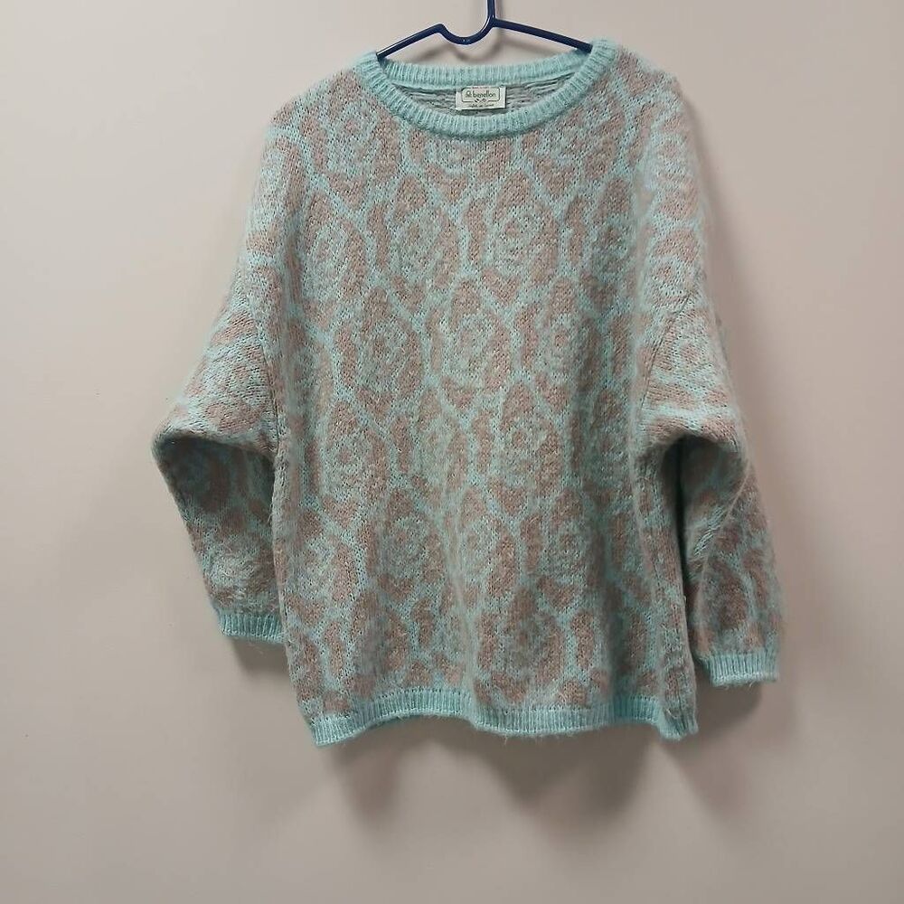 Vintage united colors of benetton womens large mohair sweater blue dolman soft